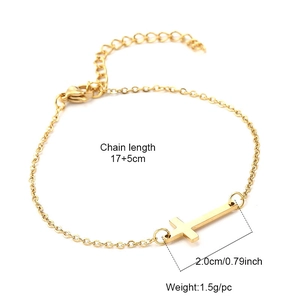 Bracelet croix en acier inoxydable doré avec chaîne réglable et fermoir mousqueton