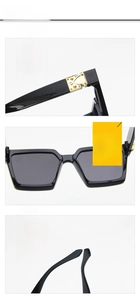 Détails macro de lunettes de soleil carrées avec charnières métalliques et branches ergonomiques