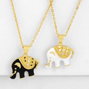 Elephant Pendant Necklace Copper 18K Gold Plated Enamel Inlaid Zircon Cute Animal Jewelry Gift For Women Girls