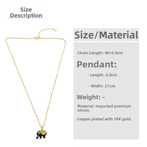 Detailed size specifications for elephant pendant necklace in copper with 18K gold plating