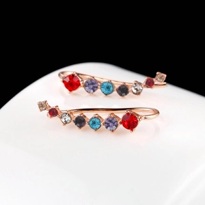 Bohemian rose gold crawler earrings featuring vibrant multi-colored zircon stones