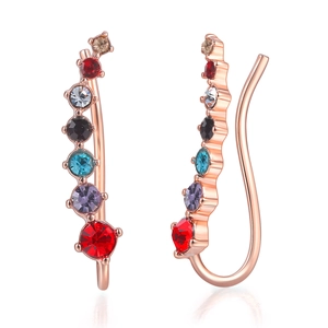 Elegant rose gold ear crawler with multi-colored 3A zircons in a minimalist Korean style