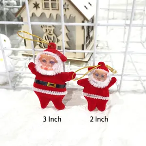 Set of two red velvet Santa Claus ornaments with gold hanging strings in 2 and 3 inch sizes