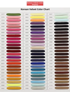 Detailed color card showing 75 shades of Korean velvet suede fabric swatches