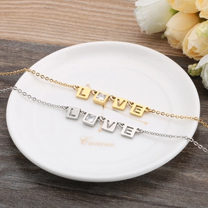 Minimalist LOVE stainless steel bracelets with cubic zirconia in gold and silver finish
