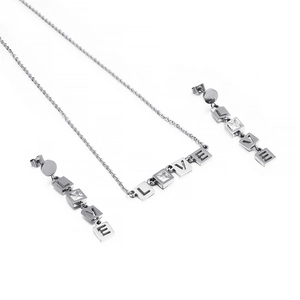 LOVE Letter Necklace And Earrings 316L Stainless Steel With Square Cubic Zirconia Fashion Jewelry For Women