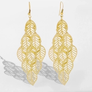 Drop Earrings Alloy Hollow Leaf Layered Long Fashion Elegant Bohemian Style For Women With Stainless Steel Earring Post