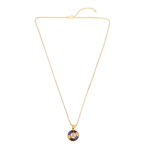 Gold pendant necklace with letter A featuring colorful round cubic zirconia stones