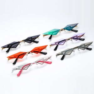 Modern rimless lightning shape sunglasses with metal frames in six vibrant colors