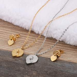 Roman numeral heart love necklace and earrings jewelry set in gold and silver finish