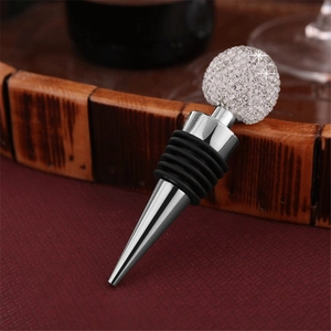 Sparkling crystal ball wine stopper with zinc alloy base and diamond rhinestones