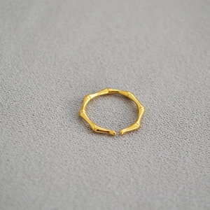 Modern minimalist gold-plated brass bamboo joint ring with adjustable open band design