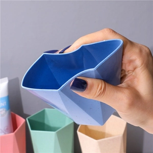 Eco-friendly wheat straw cup with geometric diamond pattern for multi-purpose bathroom use