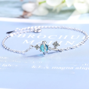 Blue planet dream starry sky bracelet with star zircon pendants in silver finish