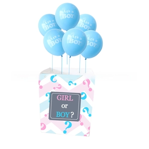Kit révélation de genre avec boîte surprise Boy or Girl et six ballons bleus