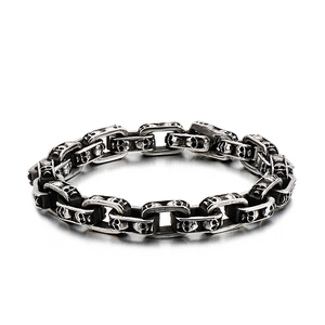 Men Stainless Steel Skull Bracelet Gothic Punk Biker Heavy Metal Chain Jewelry Retro Silver Black Vintage Cool