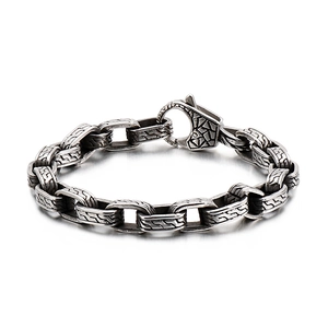 Men's punk skull bracelet in stainless steel with vintage woven chain and lobster clasp