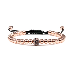 Adjustable Braided Cord Bracelet Copper Beads Micro Pave Black Zircon Ball Hand-Woven Minimalist Jewelry For Unisex