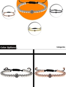 Close-up of hand-woven adjustable bracelets with micro-pave zircon metal beads