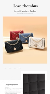 Rhombus quilted handbags in four colors with gold metal chain straps and square locks