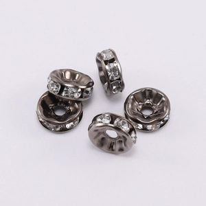 Dunkelgraue Metall-Abstandshalter mit Strasssteinen für DIY-Schmuck, Set mit fünf Stück
