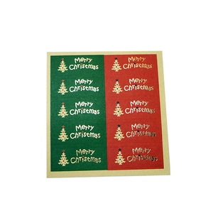 Christmas tree kraft paper stickers with red and green gold foil Merry Christmas lettering