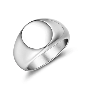 Polished silver titanium steel flat surface round ring with a minimalist metal design