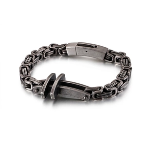 Byzantine Chain Bracelet Men Stainless Steel Cross Geometric Heavy Industrial Style Vintage Jewelry