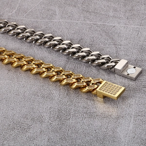 Bracelets cubains hip hop en or avec strass et acier inoxydable argenté poli brillant