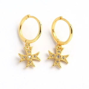 S925 sterling silver gold-plated hoop earrings with sparkling crystal cross charms