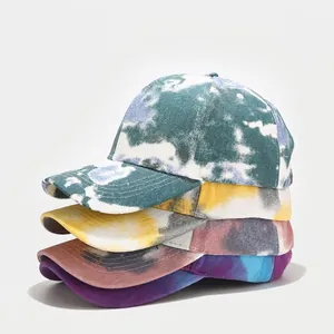 Casquette De Baseball Tie Dye Coton Toile Bord Incurvé Réglable Extérieur Loisirs Streetwear Mode Chapeau Pour Hommes Femmes