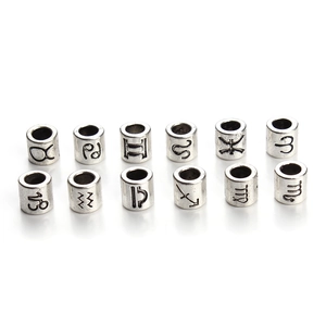 Silver zodiac sign beads set with 12 astrological charms for DIY jewelry making