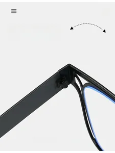 Close-up of durable metal hinge on black matte glasses frame with blue light lenses