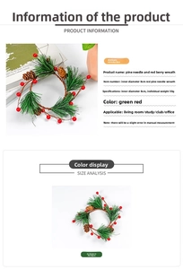 Detail of pine needle wreath with red berries, pine cones and 8cm inner diameter info