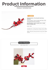 Macro detail of artificial red berry stem with wire core for DIY Christmas wreaths