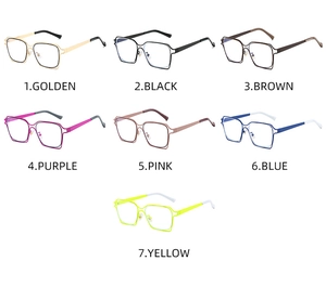 Présentation matricielle de montures œil de chat carrées en sept couleurs tendance