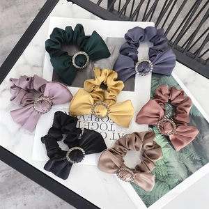 Satin Satin Bowknot Scrunchies With Rhinestone Ring Elegant Bow Hair Ties Elastic Ponytail Holder For Women Girls