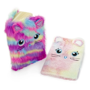 Cute plush cat notebook set with 3D ears and embroidery in colorful stripe and pastel tones