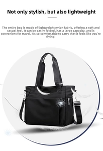 Detail showing foldable lightweight nylon tote bag with high capacity and metal zipper
