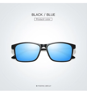 Classic square frame polarized sunglasses with matte black frame and blue coated lenses