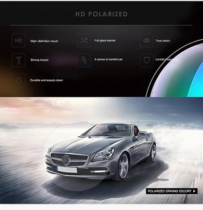 Polarized sports sunglasses lens detail showing HD vision UV400 protection and anti-glare