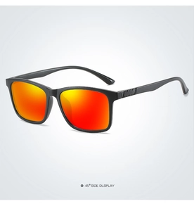 Classic sport polarized sunglasses featuring black frames and orange mirrored lenses
