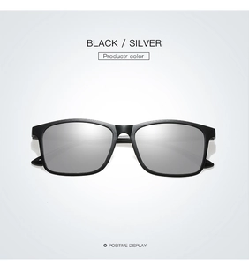 Front view of classic TR polarized sports sunglasses with black frame and silver lenses