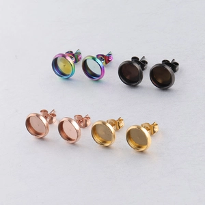 Detailed set of round stainless steel earring bases in multiple metallic plating finishes
