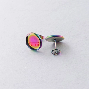 Rainbow-plated stainless steel 12mm flat base earring studs for DIY jewelry making