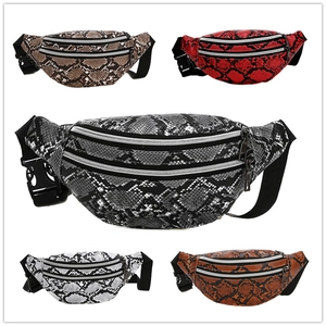 Fashion Snakeskin Print Waist Bag PU Leather Multi Zipper Chest Pack For Men And Women Outdoor Casual Streetwear Belt Bag