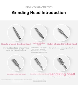 Detail view of 6-piece metal nail drill bits set for carving, polishing and dead skin removal