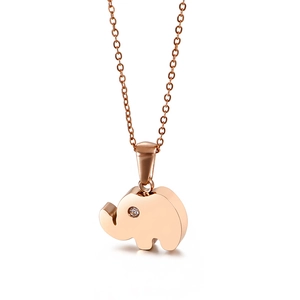 Rose gold elephant pendant necklace in titanium steel with a sparkling diamond eye detail
