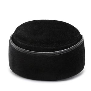 Winter men's plush warm ear protection hat with premium faux fur and leather trim