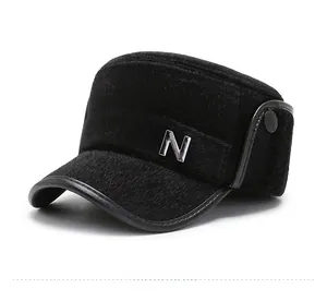 Detail of winter thermal dad hat with plush faux fur texture and metal N logo accent